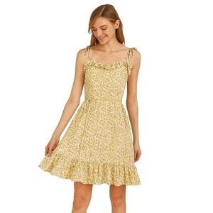 Fashion Nova Sz XS Floral Cottagecore Boho Garden‎ Yellow Flowered Ruffles